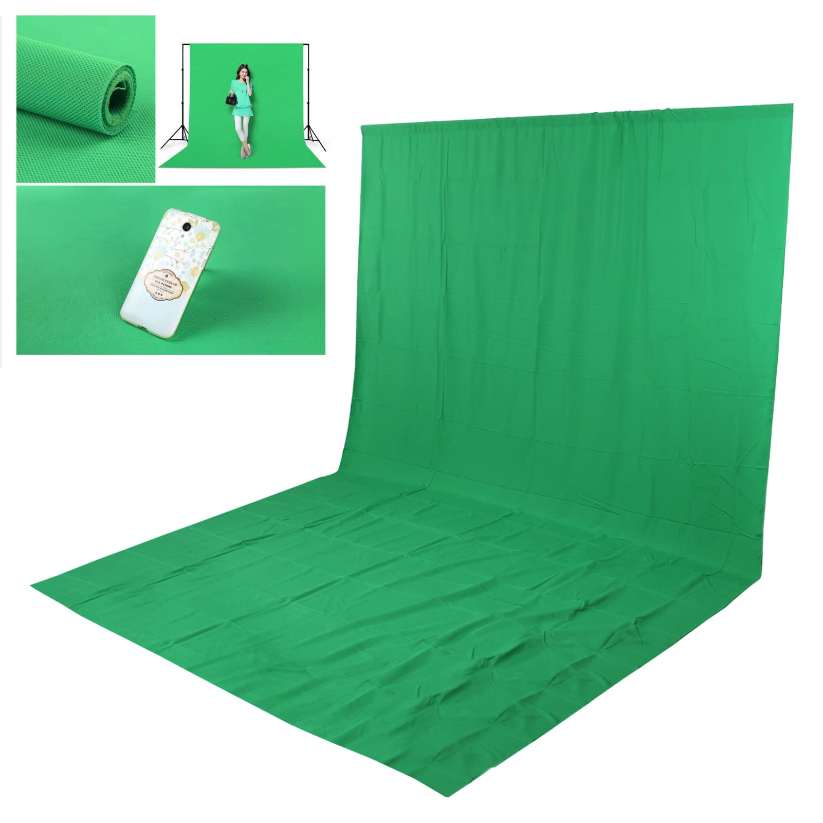 Sfondo Fotografico con Schermo Verde, Tessuto Spesso in Poliestere per Video in Studio, 3x6 M, Durevole e Resistente Alle Pieghe, con Clip