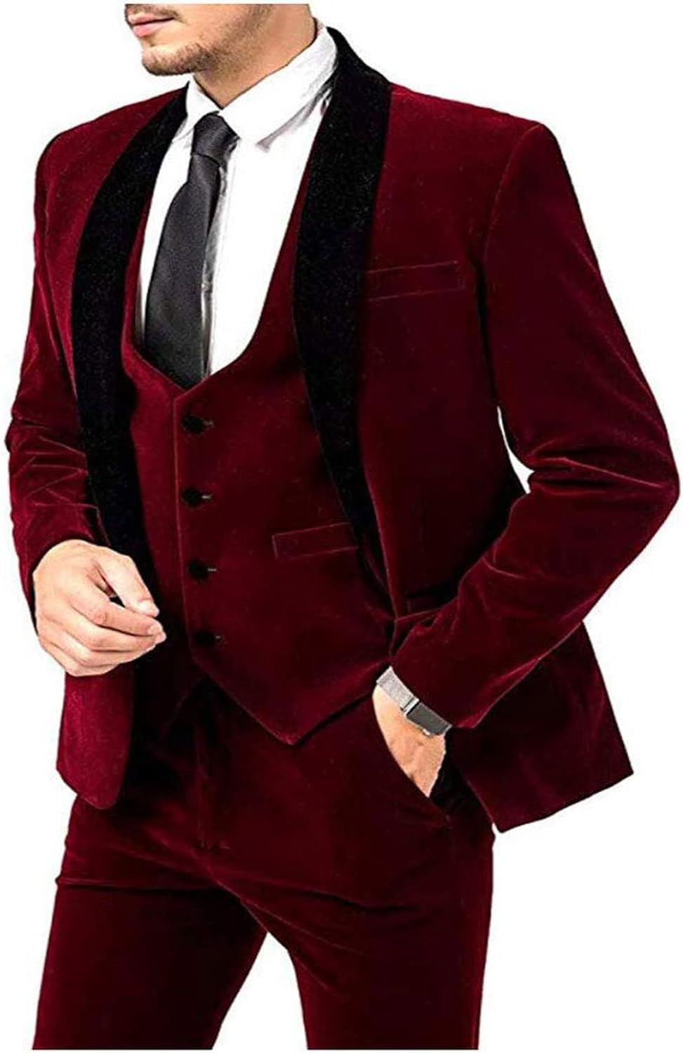 Men's 3 Pieces Velvet Suit Shawl Lapel One Button Blazer Groom Tuxedos for Wedding Festival
