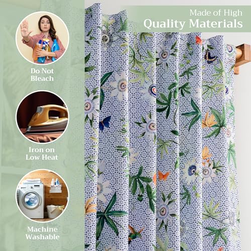 Image of Maison d' Hermine Curtains for Living Room 100% Cotton 124 inch Length One Panel Light Filtering Curtains for Bedroom Windows with Rod and Loop Pockets Drapes (Passiflora, 50 inch W x 124 inch L)