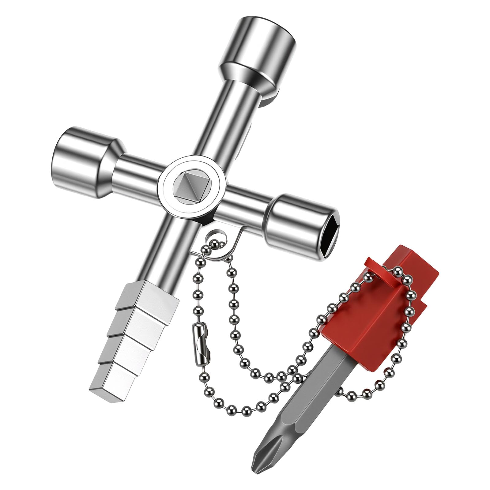 4 in 1 Universal Cross Key 4 Way Multifunctional Zinc Alloy Cross Key Wrench for Elevator Electrical Control Cabinet Water Meter Valves