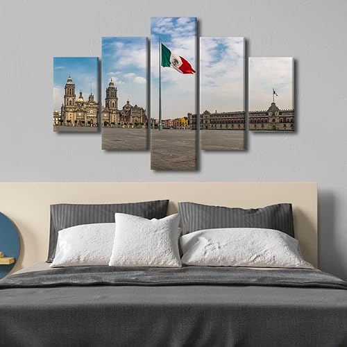 Vista 213 de TUMOVO 5 paneles de arte de pared de volcán en México, impresión sobre lienzo, paisajes naturales, cuadros para dormitorio, decoración del hogar