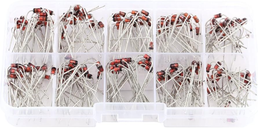 Zener Diode Kit, 200 Pcs 10 Values 1W Zener Diode Assortment, Voltage Regulator Diodes, 1N4728 1N4729 1N4730 1N4731 1N4732 1N4733 1N4734 1N4735 1N4736 1N4737, 3.3V - 7.5V