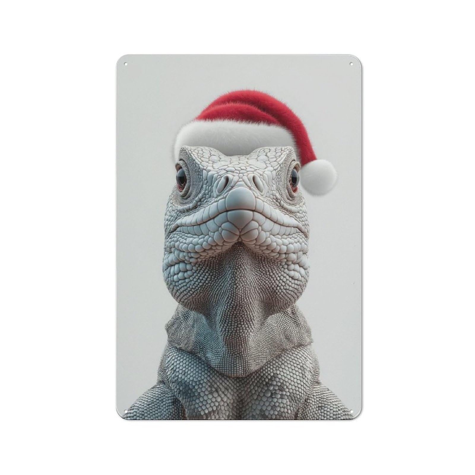 Junmoney Christmas Iguana In Santa Hat Retro Tin Wall Plaque 30X20cm For Dining Room Or Kitchen, For Home Decor Collectors