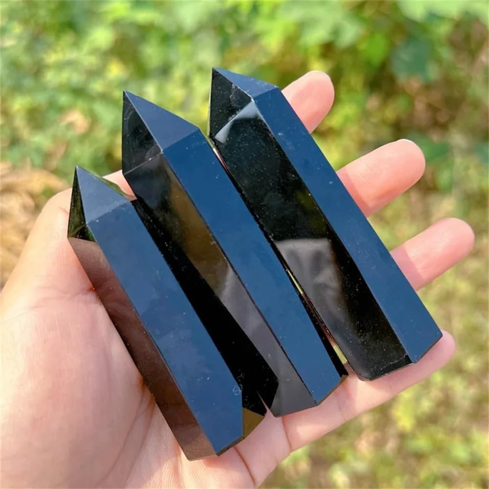 AARTERZZA 1pc 15-16cm Black Obsidian Crystal Tower Large Hexagonal Pillar for Home Decoration