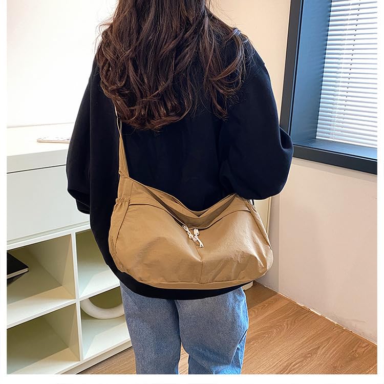 Image of ENOPINK Nylon Crossbody Bags for Women Trendy Crescent Shoulder Bags Lightweight Hobo Bags Purses Adjustable Straps (Brown)