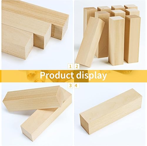 Miniatura 3 de Paquete de 10 bloques de tallado de tilo, bloques de madera maciza suave de 4 x 1 x 1 pulgada, bloques de madera sin terminar para tallar y tallar,