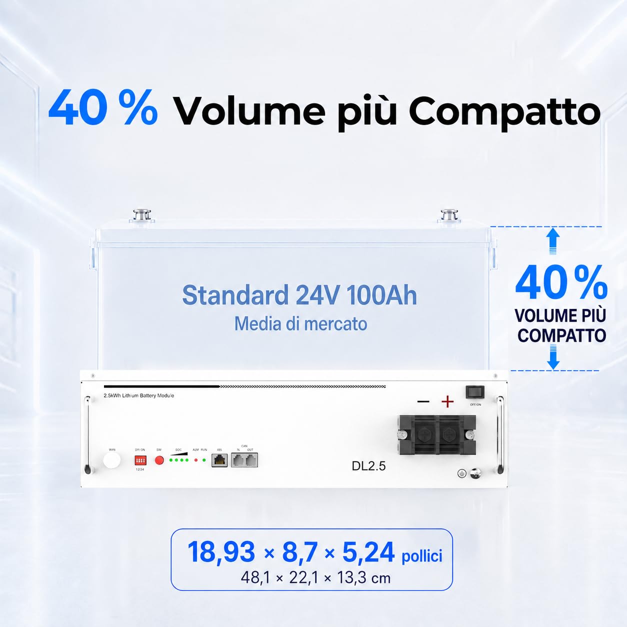 Dyness 24V 100Ah Batterie LiFePO4 con Bluetooth, BMS100A, 6000 Cicli Profondi, Supporto CAN & RS485, Batteria Solare al Litio Ferrofosfato da 2,56kWh per Impianto Solare Completo, Sistema Fotovoltaico