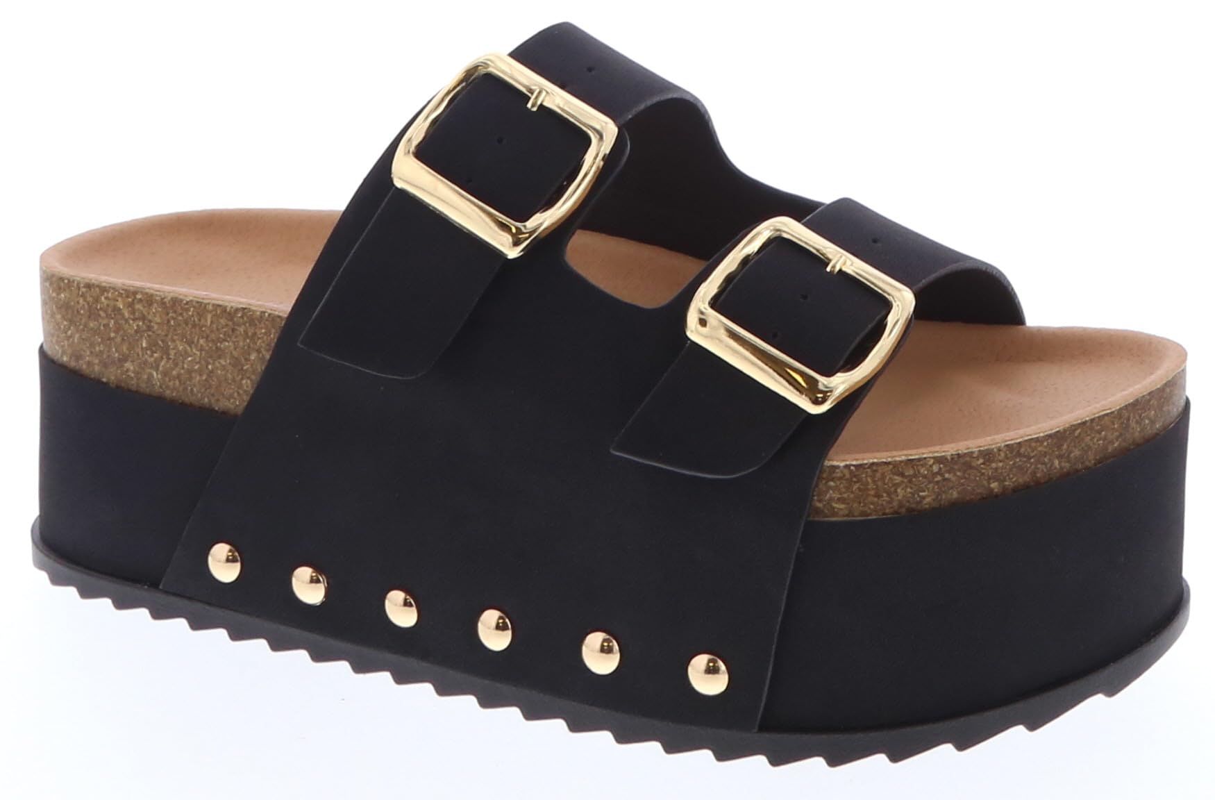 TOP Moda Women's Cork Platform Slide Slipper Sandals, Black