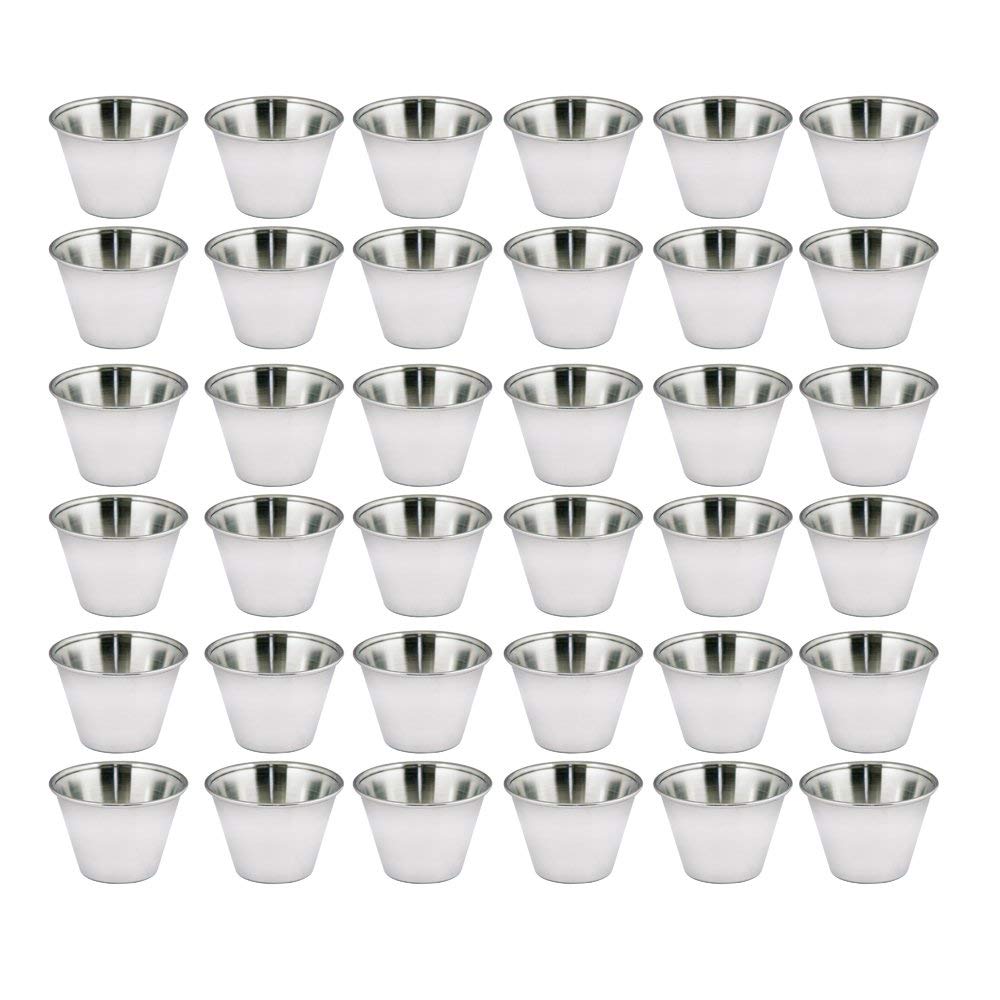 Kosma Set di 36 tazze per condimenti in acciaio inox, per salse, salse, insalata, 12 pezzi, 42,5 g, 18 pezzi da 70,9 g e 6 pezzi da 113,4 g