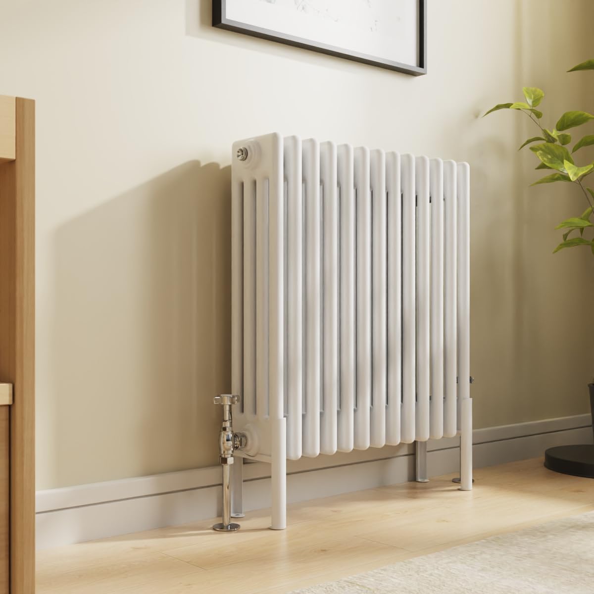 Nrg White Traditional 4 Column Horizontal Radiator 600X605mm Gloss Central Heating Radiators
