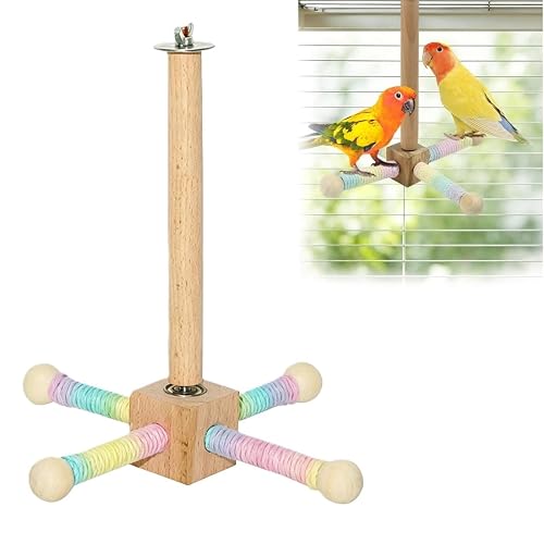 Percha Giratoria Pajaros de Madera, Soporte Giratorio 360 para Jaula