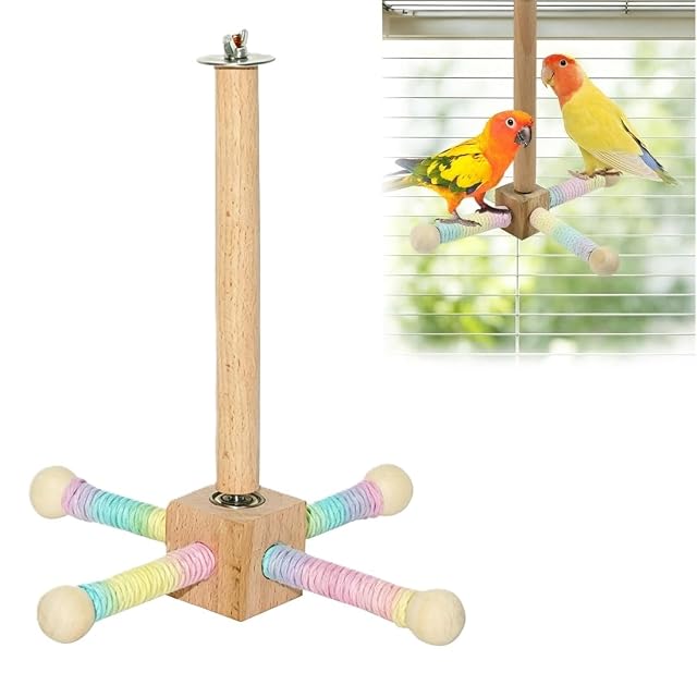 Percha Giratoria Pajaros de Madera, Soporte Giratorio 360 para Jaula