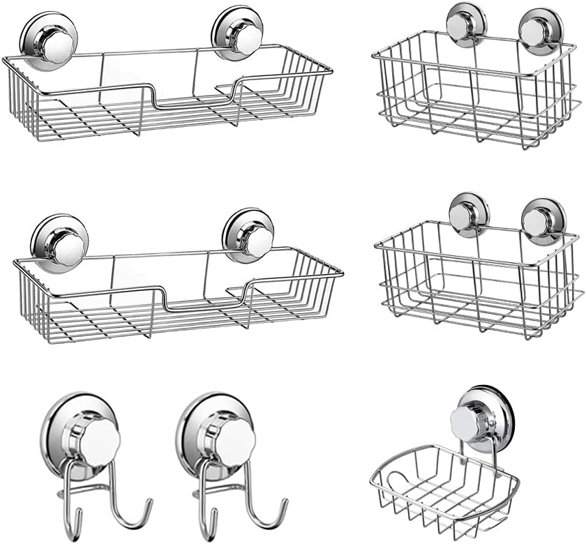 SANNO Suction Cups Shower Caddy Soap Dish Holder Vacuum Shower Caddy Double Suction Hooks