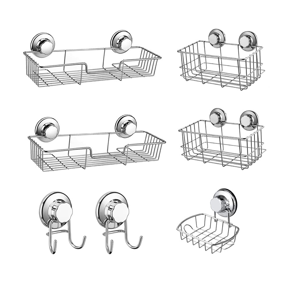 SANNO Suction Cups Shower Caddy Soap Dish Holder Vacuum Shower Caddy Double Suction Hooks