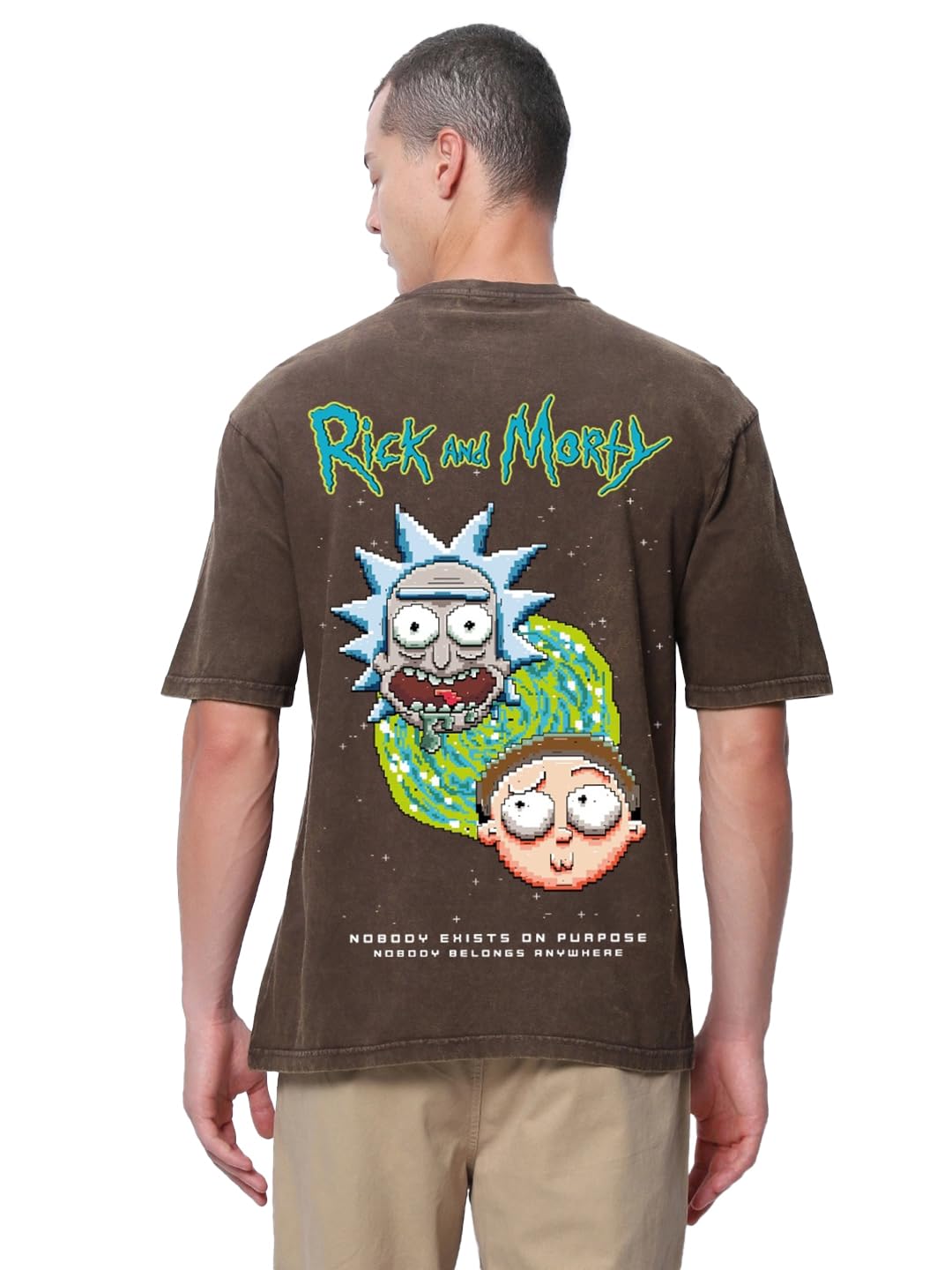 Bewakoof X Rick and Morty Men's Cotton Graphic Print Oversized Fit Half Sleeve Round Neck T-Shirt | Casual Wear | Street Wear | Oversized t Shirt for Men Cotton | Baggy-image-44