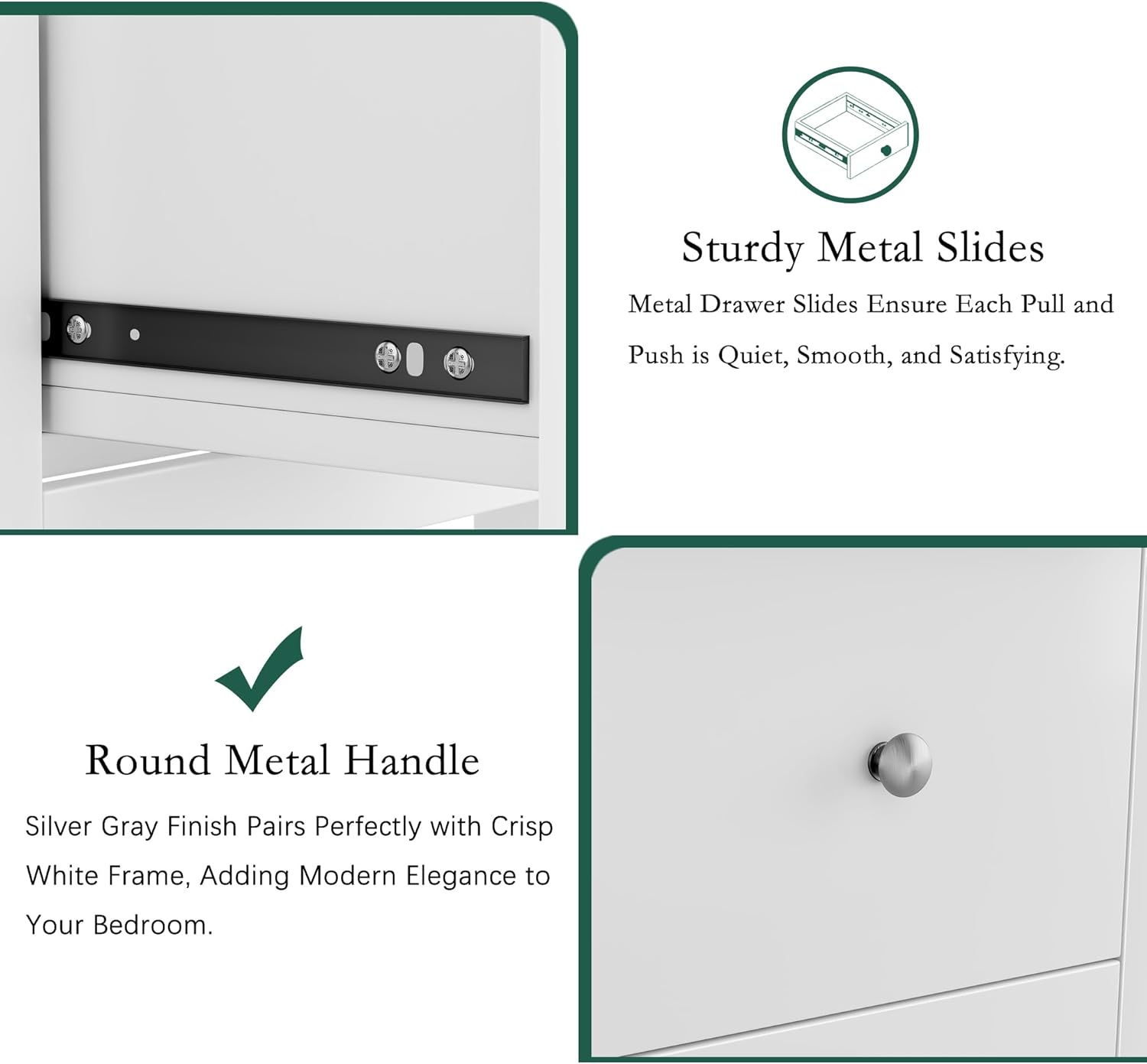 BHG Computer Desk with Drawers,Modern White Home Office Desk with Storage Filing Cabinet, Vanity Desk Makeup Dressing Table for Bedroom,Small Writing Table PC Desks for Study(White, 43.3")