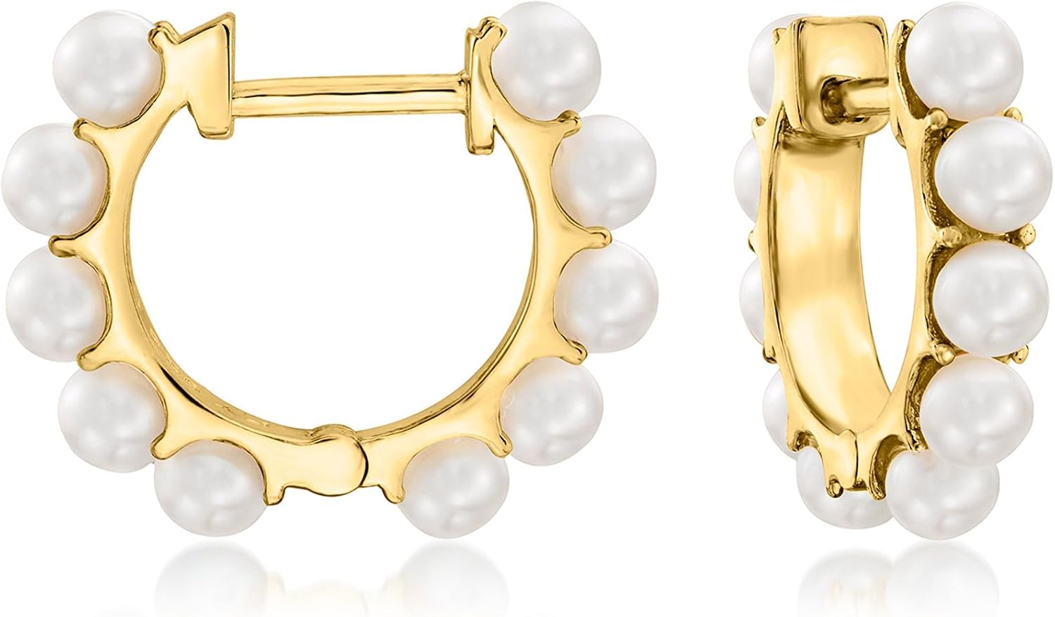 Ross-Simons 3-3.5mm Cultured Pearl Huggie Hoop Earrings in 18kt Gold Over Sterling