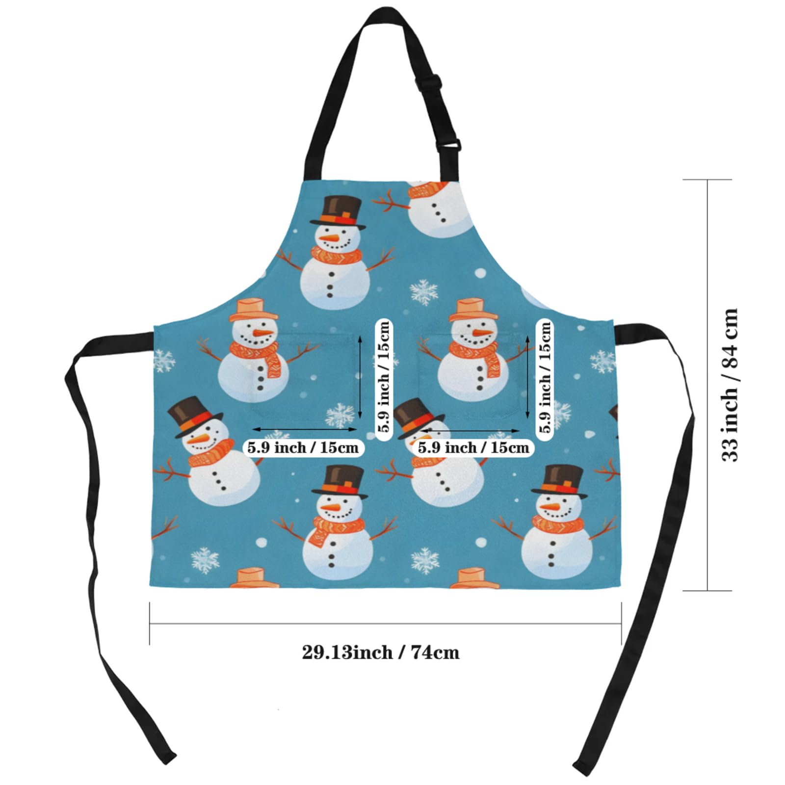 Aglebo Snowman Snowflake Chef Apron with Pockets Adjustable Shoulder Strap Waterproof Cooking Apron for Kitchen Baking Gardening Pottery Painting