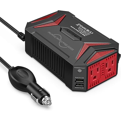 BESTEK Pure Sine Wave Power Inverter - 300W Car Plug in Charger Outlet DC 12V to 110V AC - Cigarette Lighter Adapter 4.8A Dual USB Fast Charging Ports for Phone, Laptop, CPAP - Black