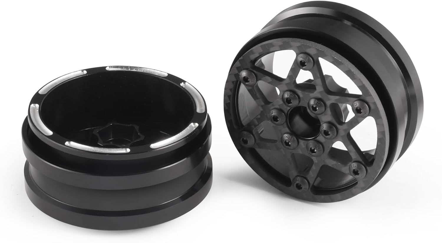Beadlock Wheel Rims 4PCS 1.9" Upgraded Carbon Fiber Aluminum Wheel Hub Compatible with 1/10 RC Crawler Gen8 TRX-4 Axial VS4-10 Capra SCX10 RC Car Accessories (Patten A)