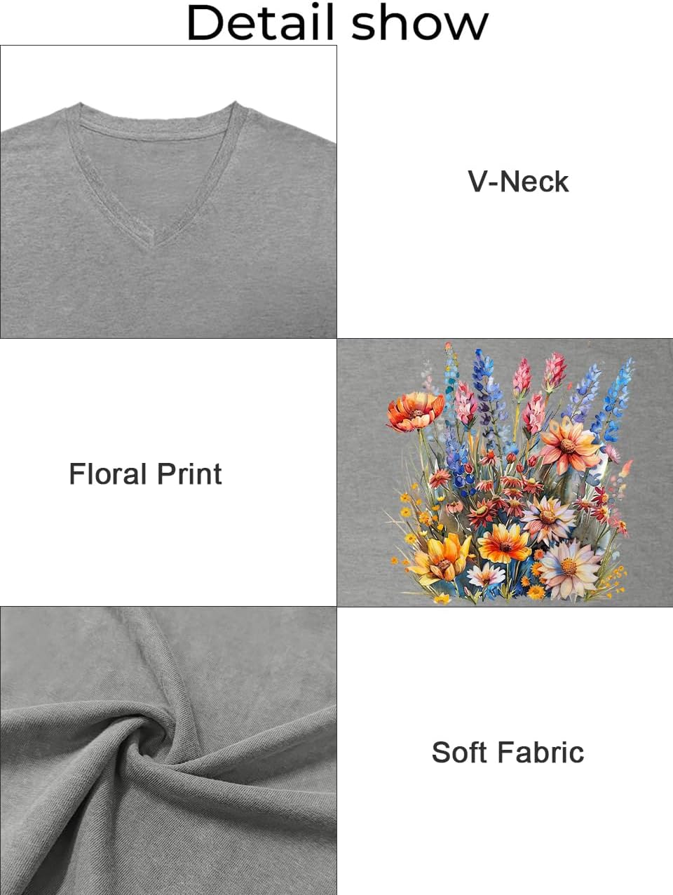 Plus Size Tops for Women Vintage Wildflower V Neck T Shirt Boho Cute Floral Graphic Tees Short Sleeve Summer Tops - Image 5