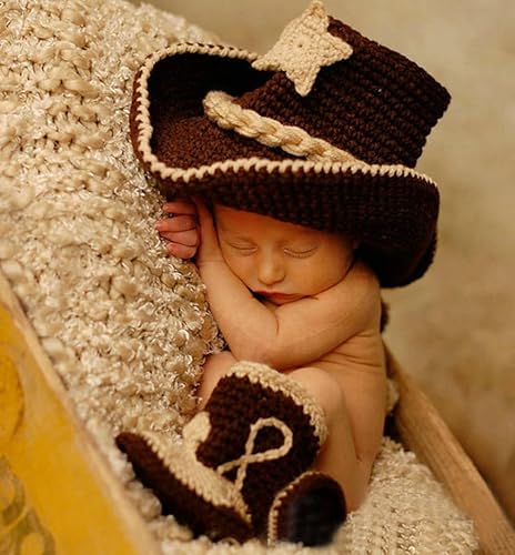 Miniatura 9 de Ropa de ganchillo para niños y niñas recién nacidos, sombrero de vaquero con zapatos, accesorios de fotografía, disfraz