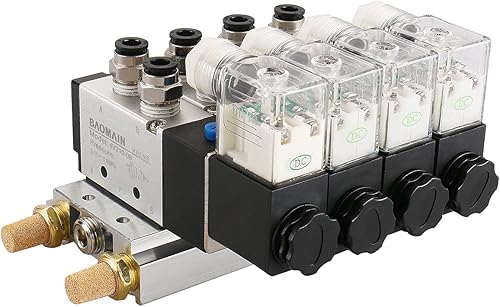 Miniatura 3 de Baomain 4 válvula solenoide integrada 4V210-08 DC 24V sola cabeza 2 posiciones 5 vías con silenciador base conjunto de accesorios rápidos