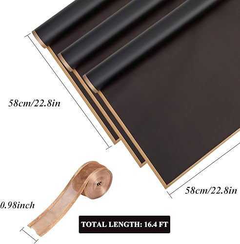 Miniatura 2 de eageus 60 hojas de papel de regalo floral, papel de embalaje de ramo de flores negro impermeable con borde dorado de doble cara, suministros de