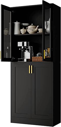 Miniatura 3 de Cozy Castle Mueble de exhibición de 70 pulgadas de alto, armario de despensa con puertas de vidrio acrílico y estantes ajustables, gabinete de