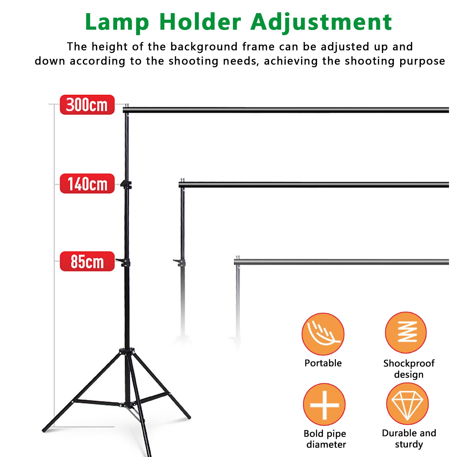 Greenscreen mit Ständer, 3m x 3m Fotohintergrund Green Screen Hintergründe für Fotostudios mit 2,6m x 3m Hintergrund Ständer und 4 Klemmen für Fotoshooting Streaming Gaming Video