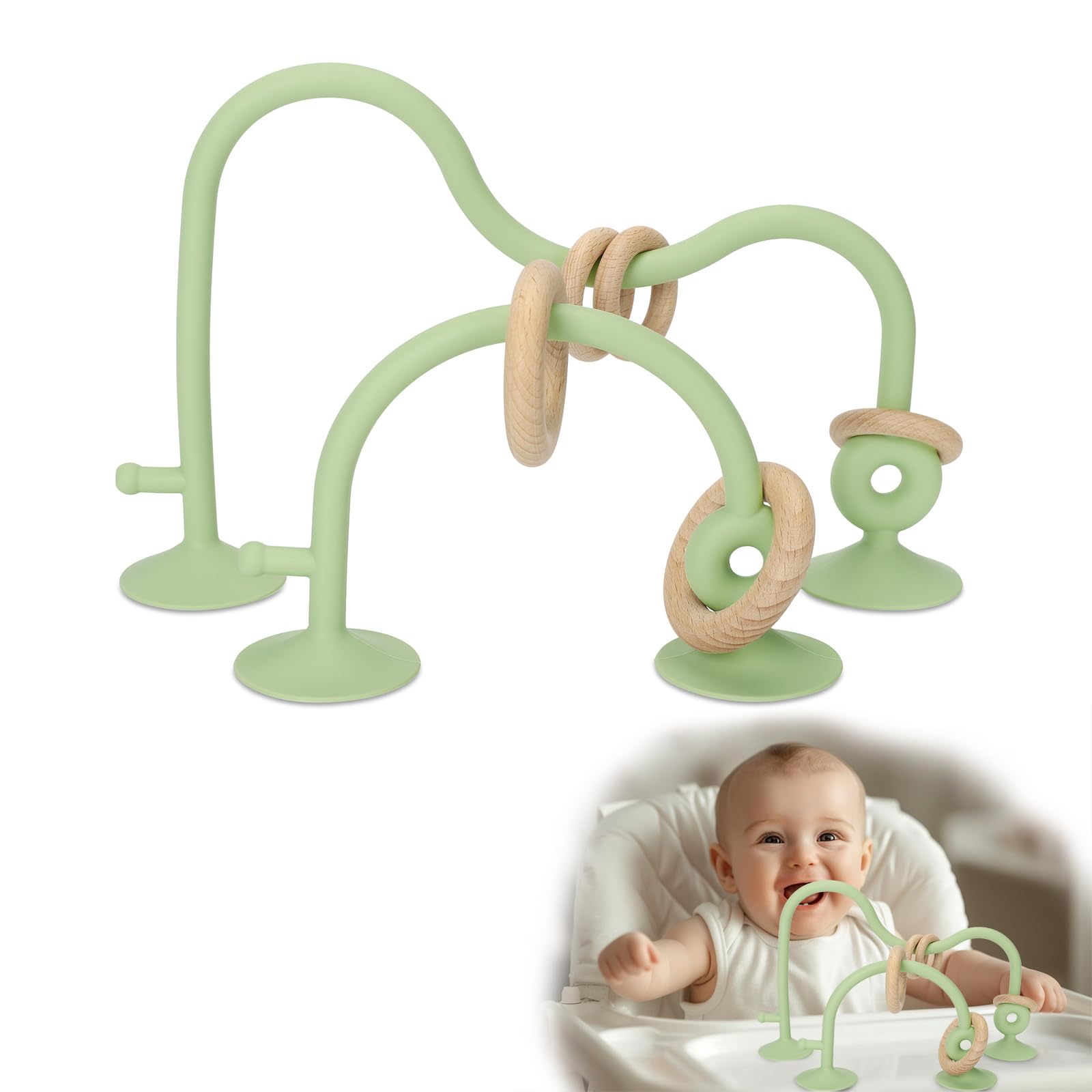 Socub High Chair Toys with Suction Cups, Educational Toys for Babies 6-12 18 Months, Baby Sensory Teething Chew Toys for Infants & Toddlers (Green)