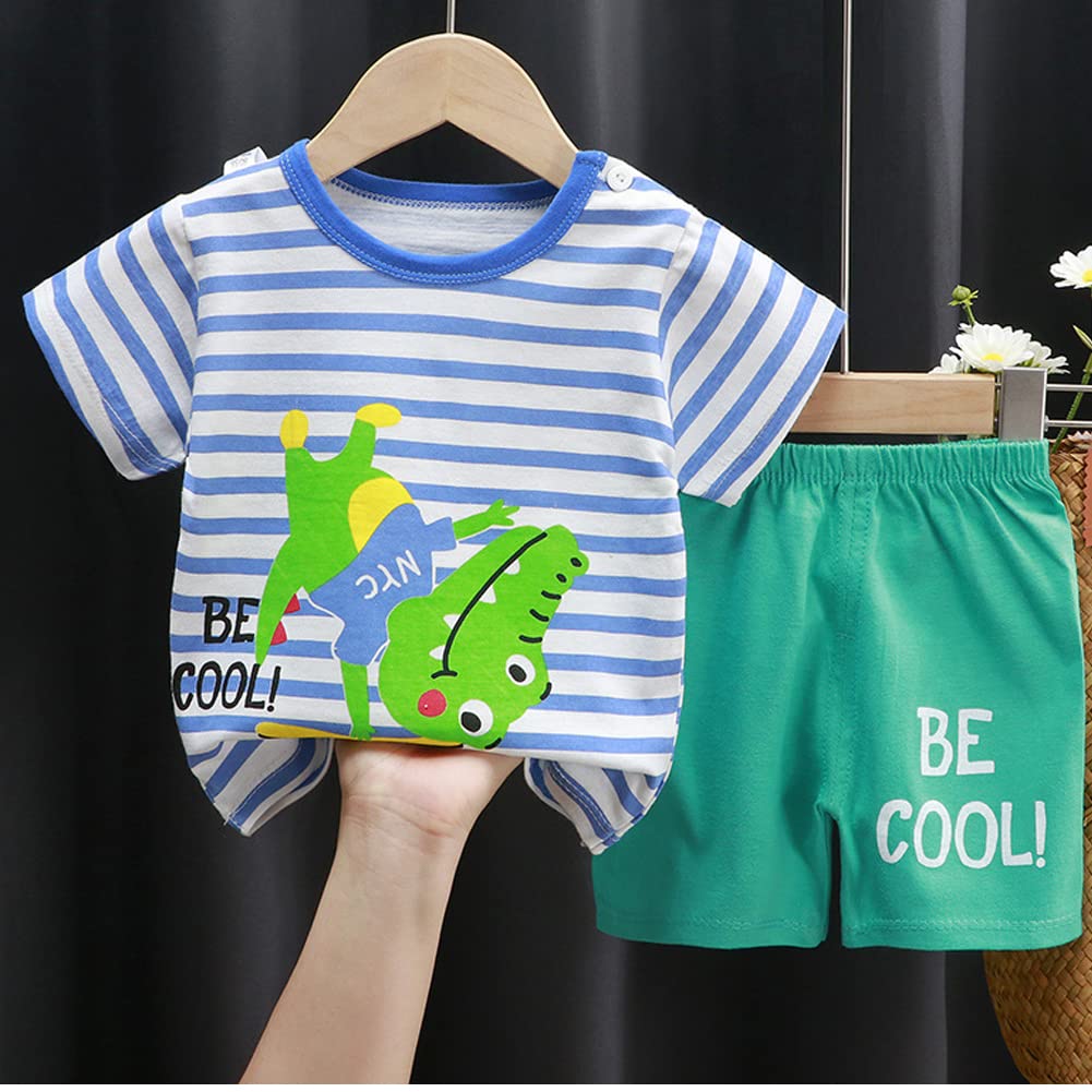 Set mit 4 T-Shirts und Shorts für Kleinkinder, Jungen, Dinosaurier, Sommer-Kleidungsset