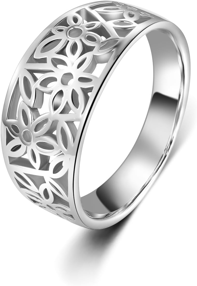 Anillo de filigrana de hoja BORUO, plata de ley o chapado en oro resistente al agua, 4-12 | Anillo llamativo de filigrana de hoja victoriana en plata de ley 925 o chapado en oro de 14 quilates resistente al agua, ajuste cómodo.