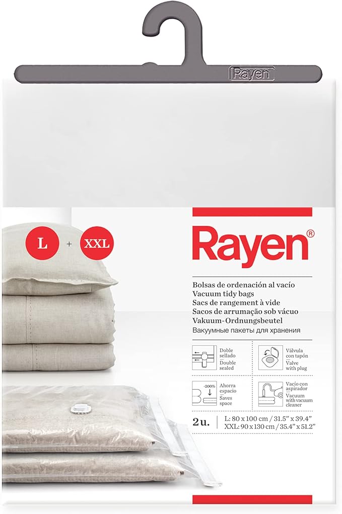 Rayen – Vakuumbeutel für Kleidung, Aufbewahrungsbeutel für Kleidung, 2 Stück, 80 x 100 cm und 90 x 130 cm, transparent Rayen – Vakuumbeutel für Kleidung, Aufbewahrungsbeutel für Kleidung, 2 Stück, 80 x 100 cm und 90 x 130 cm, transparent