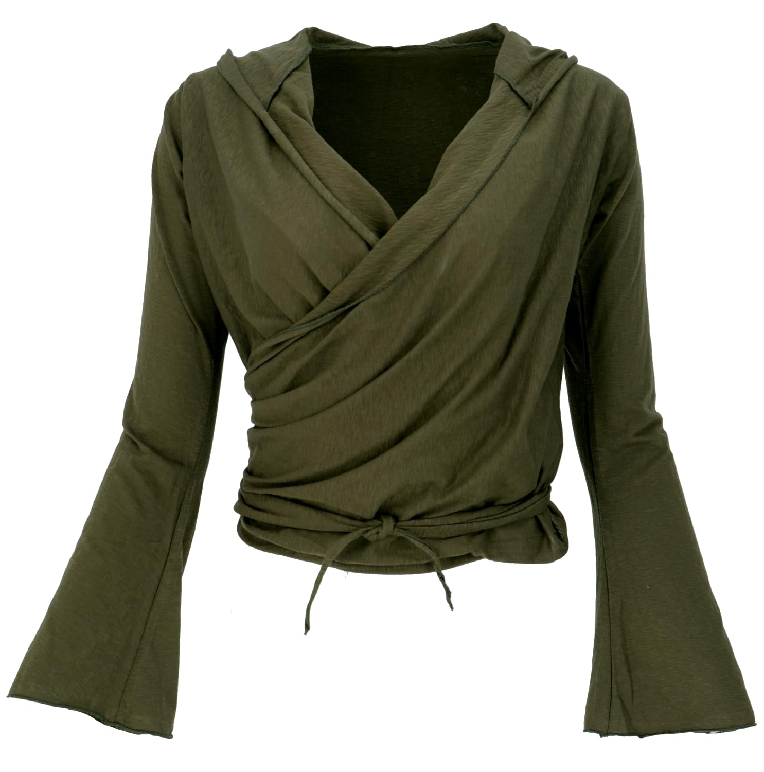 GURU SHOP Wickelshirt, Yogashirt, Langarmshirt mit Trompetenärmeln, Damen