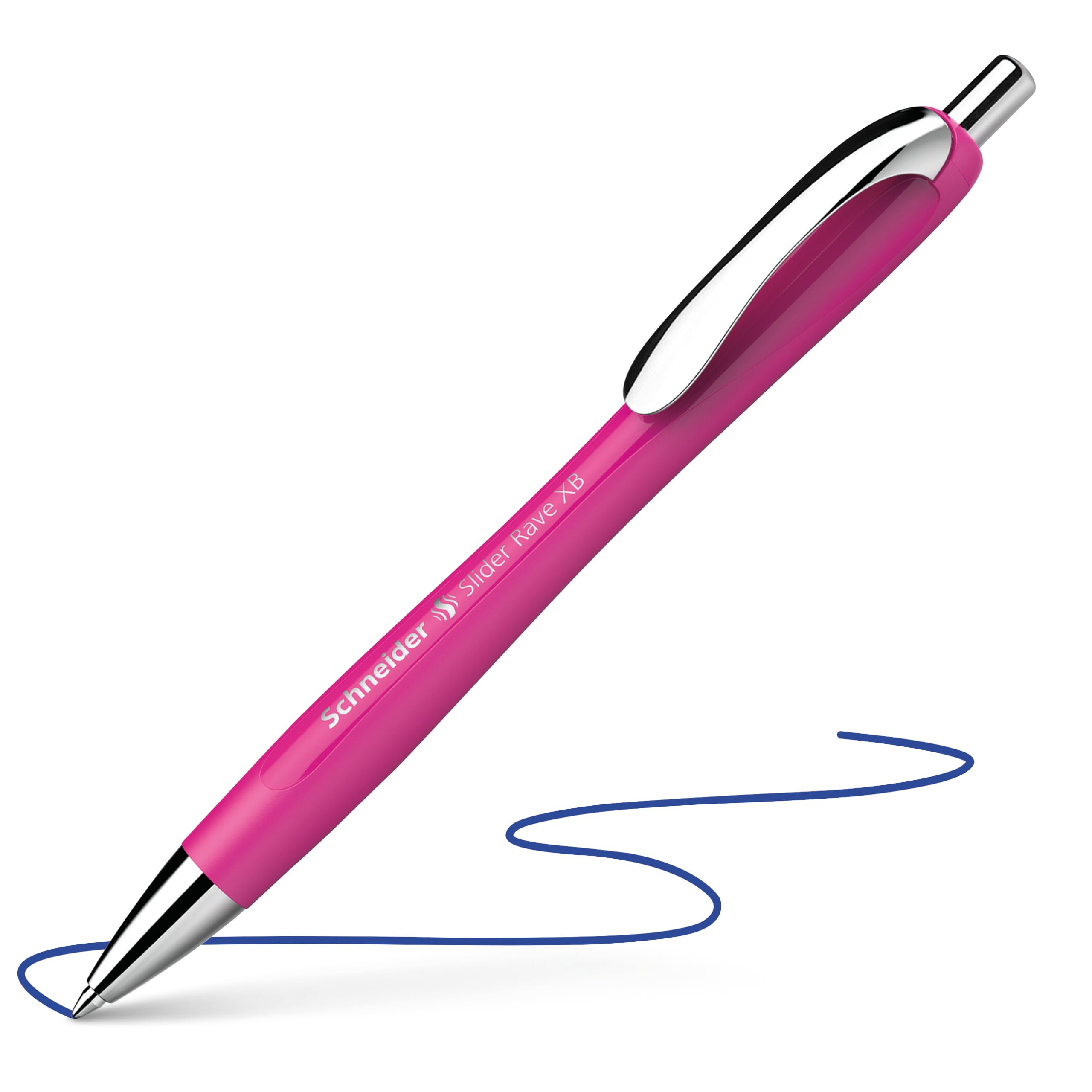 Schneider® Stylo à bille Slider Rave Colors, XB (extra large), rechargeable et rétractable, 1,4 mm, corps Power Pink, encre bleue, boîte de 5 stylos (132509)