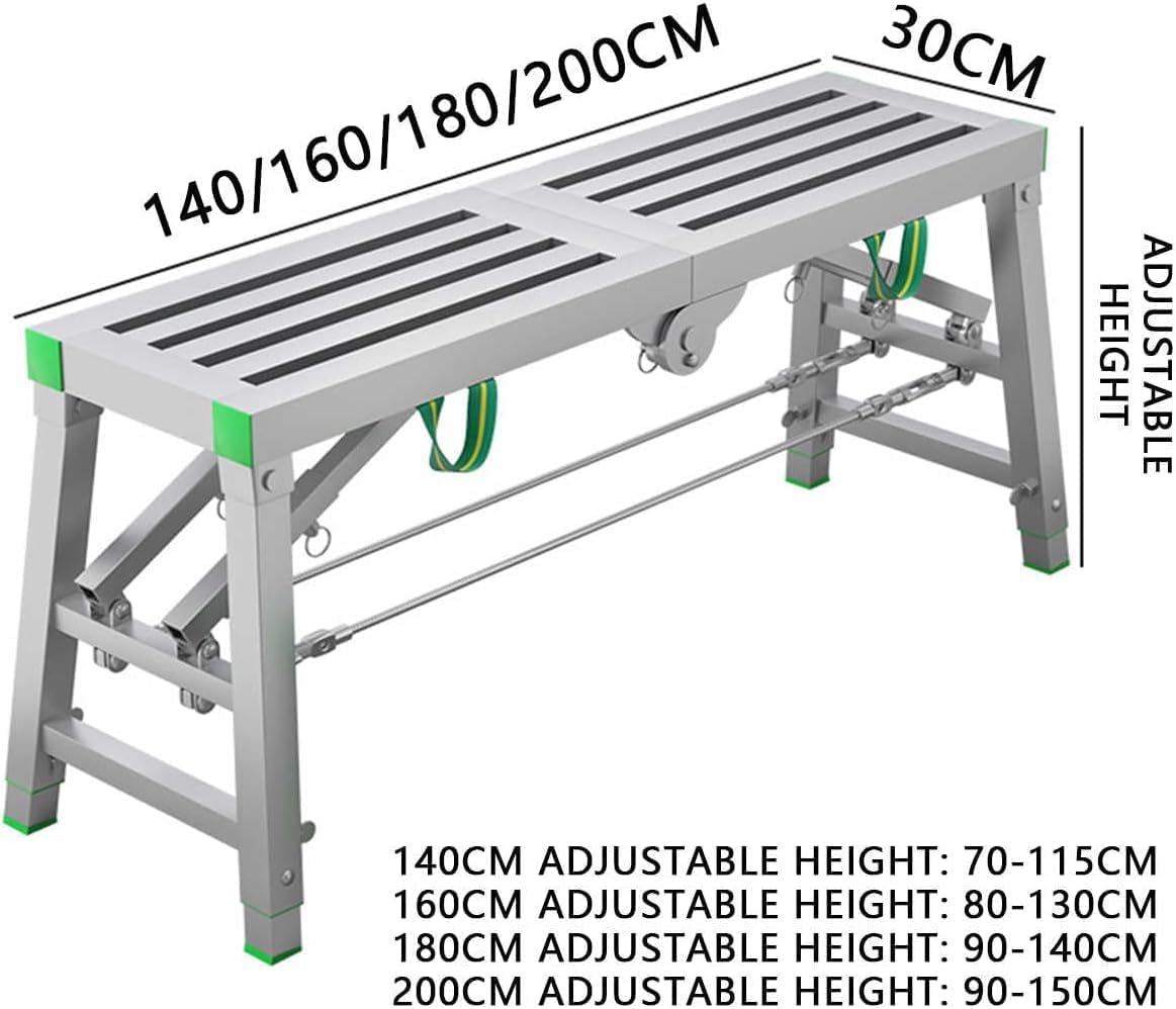 Drabiny schodkowe, wielofunkcyjne rusztowanie robocze, regulowane, składane rusztowanie o udźwigu 400 kg – przenośna konstrukcja ze stali węglowej (rozmiar: 140 cm/4,5 stopy) (160 cm/5,2 stopy)
