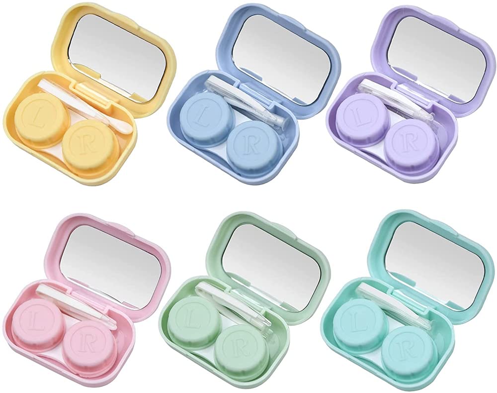 KASTWAVE6 Pack Contact Lens Case with Mirror, Portable Storage Box & Tweezers Tool, Includes L & R Caps for Easy Use