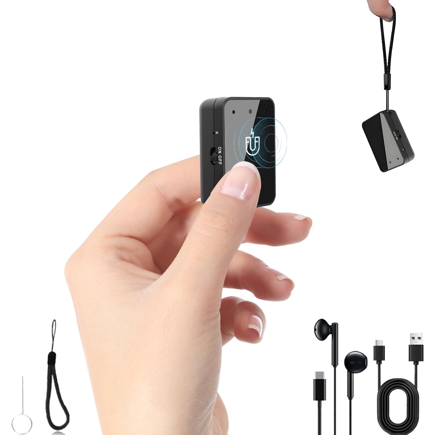 Grabadora de voz magnética de 64 GB, mini grabadora de voz con reducción de ruido, dispositivo portátil de grabación tipo C, dispositivo de grabación de sonido pequeño, grabadora de audio con