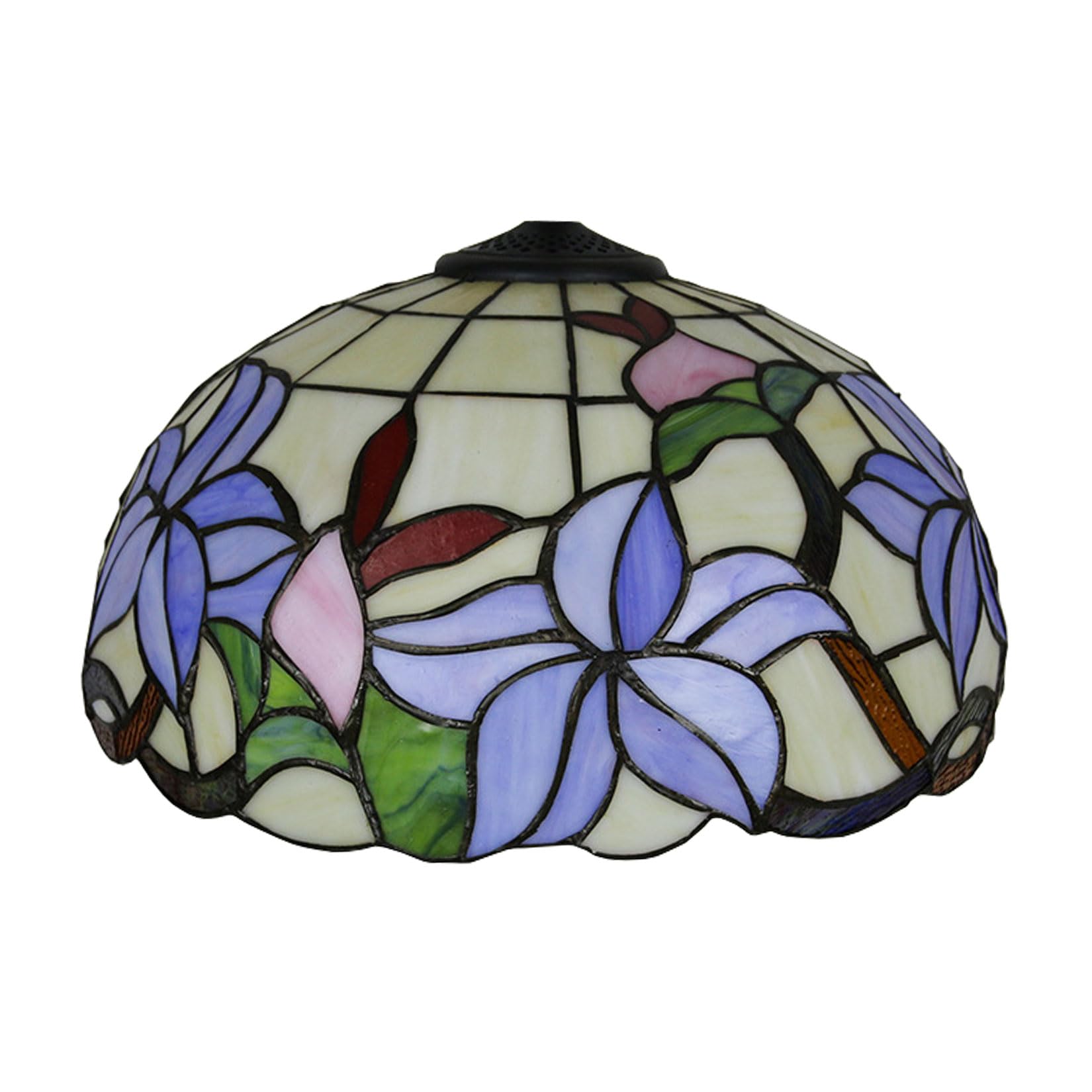 SaryEdge Tiffany Lamp Shade Replacement Only 16X8 Inch Lily Stained Glass Lampshades 1 Pcs Vintage Red Blue Flowers Light Cover for Table Lamp Floor Lamp Hanging Pendant lamp Ceiling L，Blue