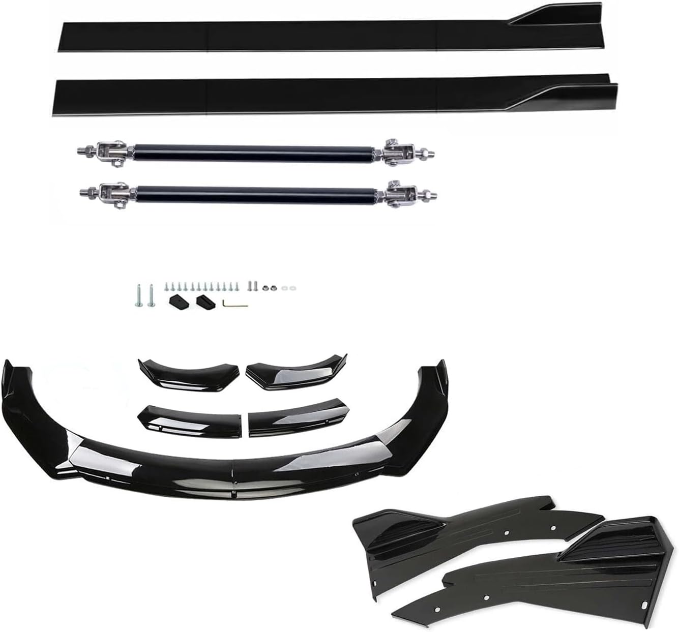 Fit for B-M-W1 2 3 4 5 6 Series Front Bumper Spoiler Splitter Body Kit+Side Skirt+Rear Glossy Black Adjustable