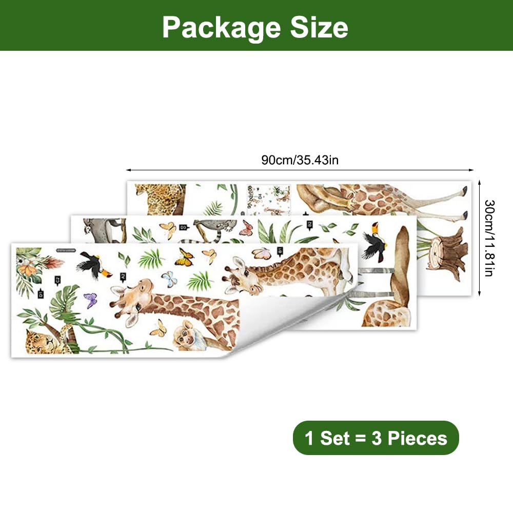 Stickers Jungle Chambre Enfant, Stickers Muraux Animaux de la Jungle Décoration, Imperméable Autocollant Mural Enfant, Sticker Animaux de la Foret Girafe Vineman Léopard pour Jardin D'enfants