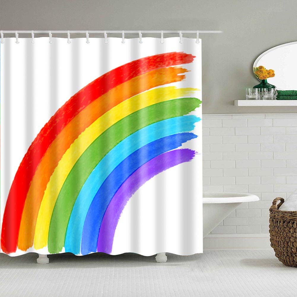 Boyouth Rainbow Stripe Pattern Digital Print Shower Curtains For Bathroom Decor,Polyester Waterproof Fabric Bath Curtain With 12 Hooks,70X70 Inches,Multicolor