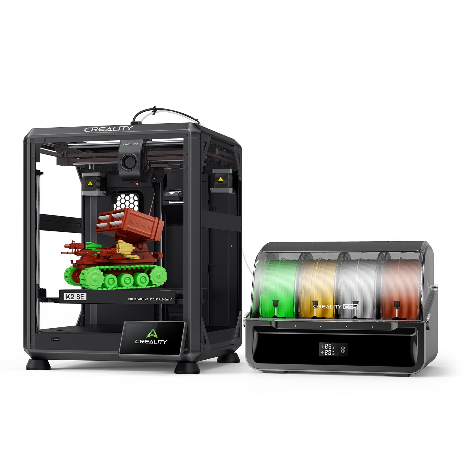 Creality K2 SE Combo impresora 3D, impresión 3D multicolor con CFS, 500 mm/s, impresión de alta velocidad, nivelación automática, control de vibración, extrusora Direct Drive, espacio 220 × 215 × 245