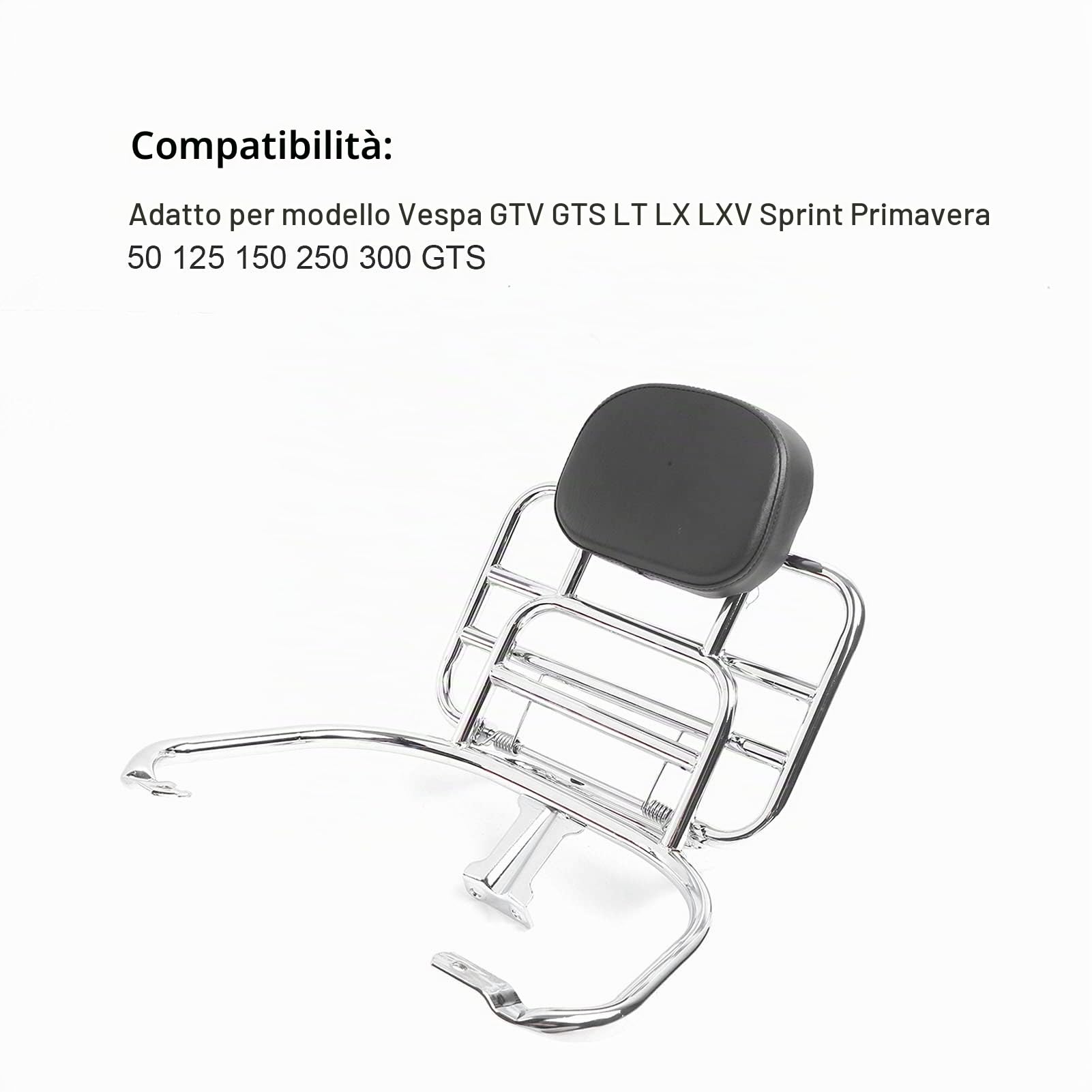 Porta bagagli Posteriore con Cuscino Schienale Piastra Cromata in Lega di Acciaio Argento per Sprint Primavera 50125150250300 GTS