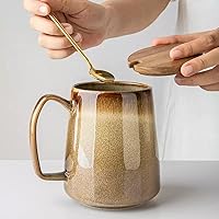 Vista 4 de Large 24 oz Ceramic Coffee Mug with Handle, Vintage Coffee Cup, Extra Big Tea Cup for Office and Home, Dishwasher and Microwave Safe, Brown