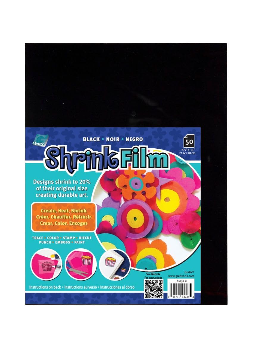 Grafix Shrink Film, Black Opaque, 8.5 x 11 in, Pack of 50