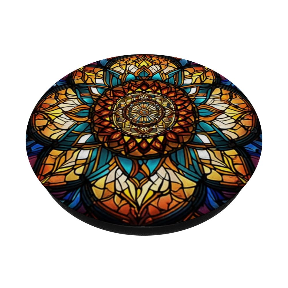 Colorful Mandala Glass Pattern Bohemian Spiritual Meditation PopSockets Swappable PopGrip, Black - Image 2