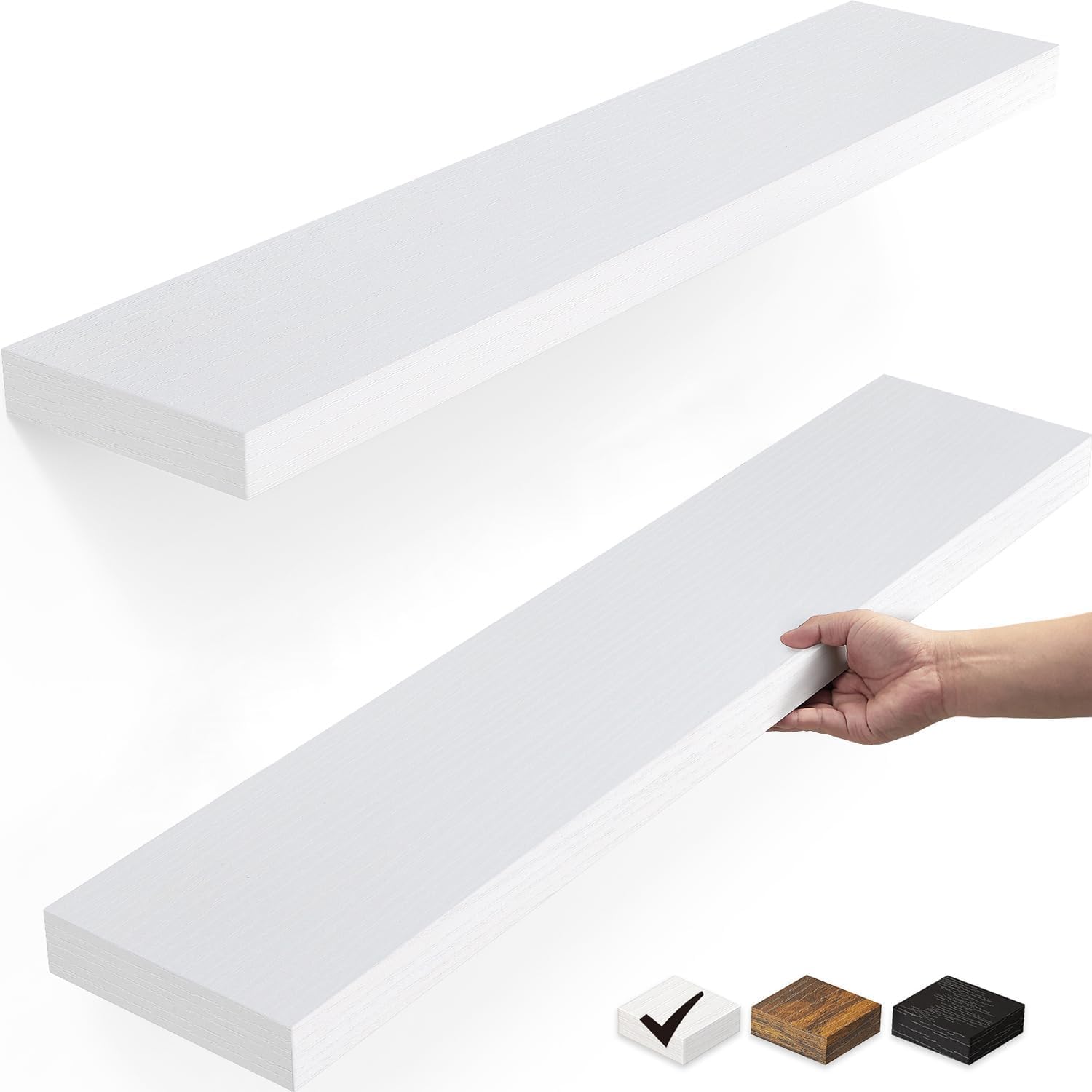 bayka floating shelves white, 22.5 inches rustic wood wall mounted shelves for bathroom, bedroom, living room, kitchen & office, hanging display shelf with 22 lbs capacity