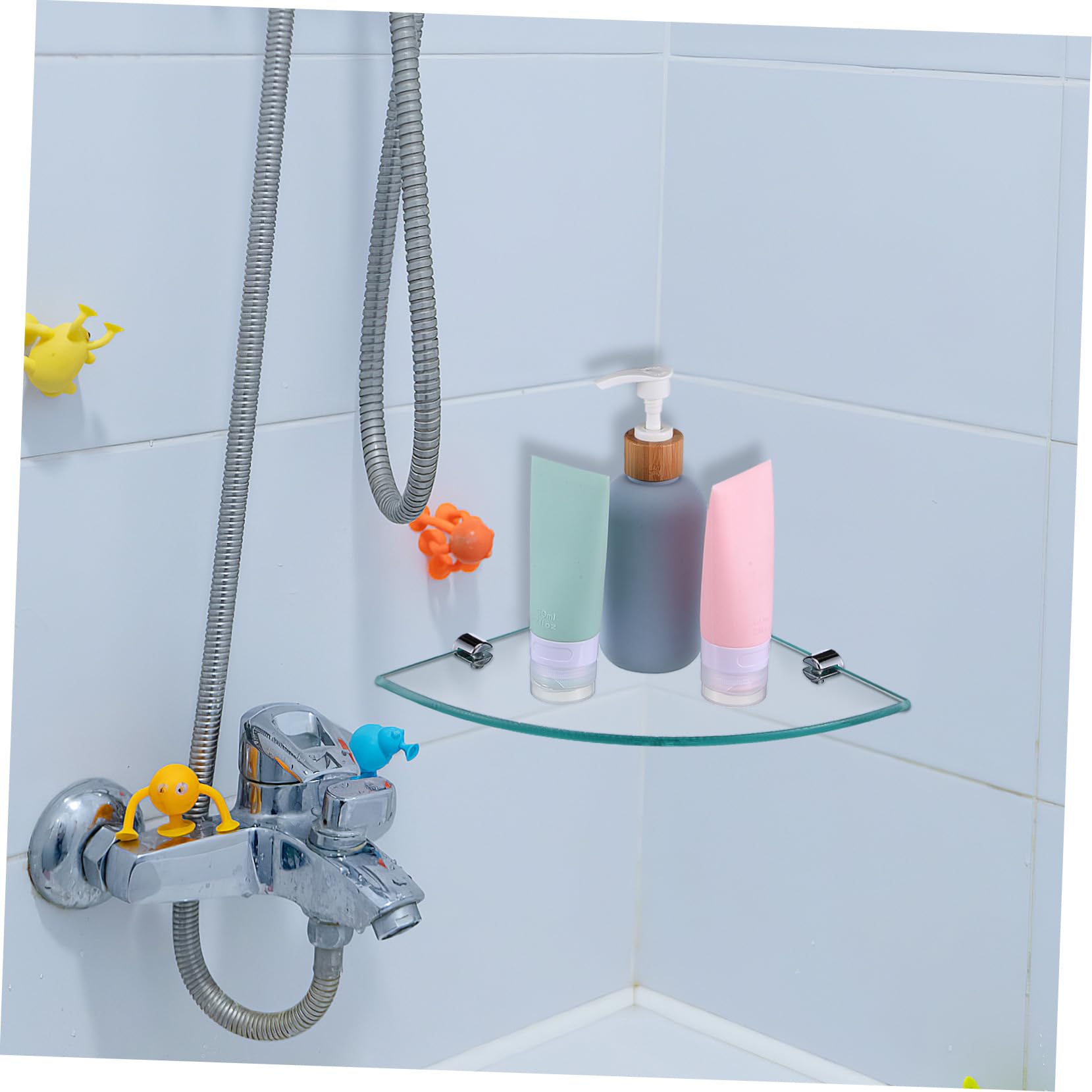 Cabilock Esquinero Baño de Vidrio, Estante de Esquina Triangular para Baño, 2 Unidades, Montaje en Pared, Organizador Moderno para Ducha